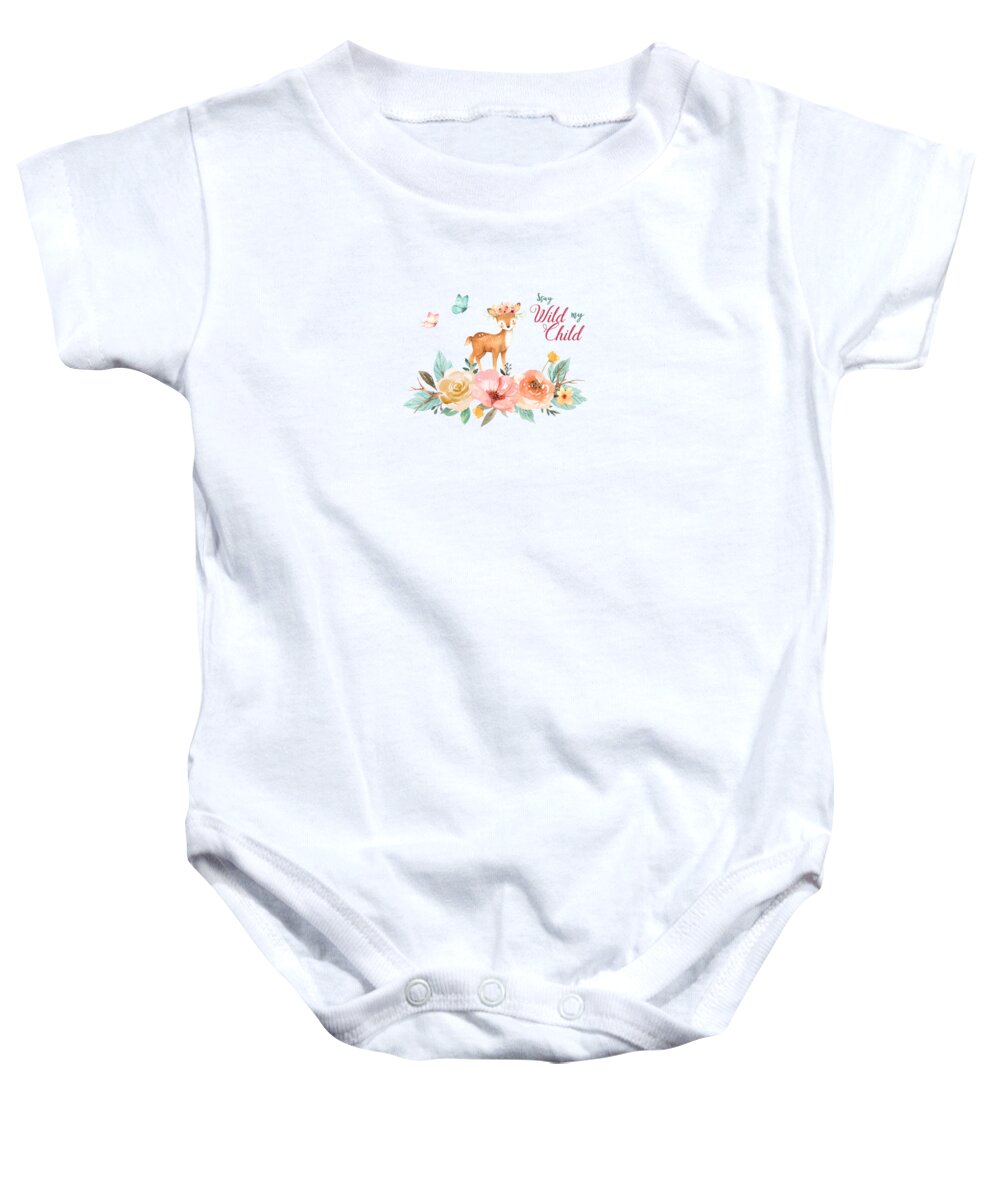 Watercolor Animals Baby Onesie featuring the photograph Stay Wild My Child with Deer by Lynn Bauer