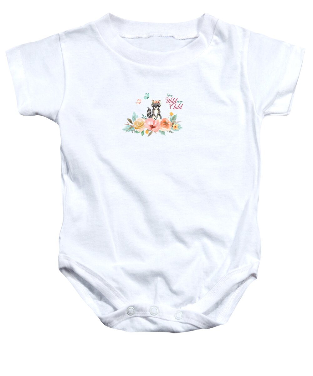 Watercolor Animals Baby Onesie featuring the photograph Stay Wild My Child with Raccoon by Lynn Bauer
