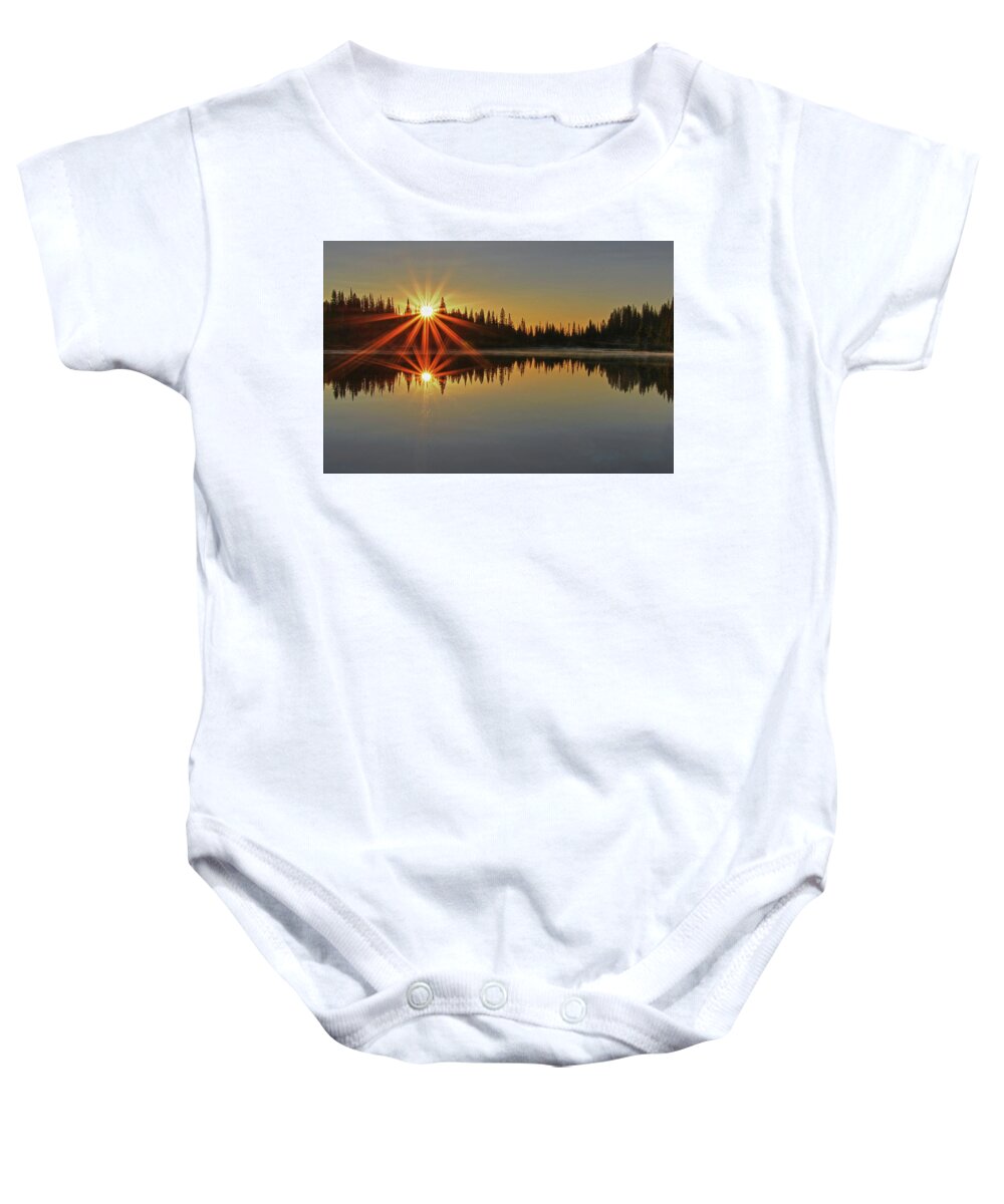 Sunrise Baby Onesie featuring the photograph Sunrise at Mt. Rainier Reflection Lakes by Bob Cournoyer