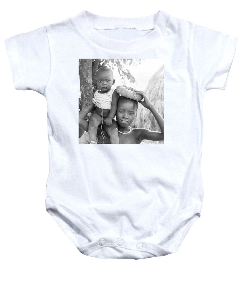 Portrait Baby Onesie featuring the photograph Suri girl and baby by Mache Del Campo