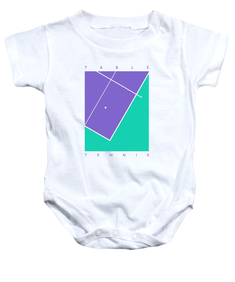 Table Baby Onesie featuring the digital art Table Tennis Ping Pong Table - Purple Green by Organic Synthesis