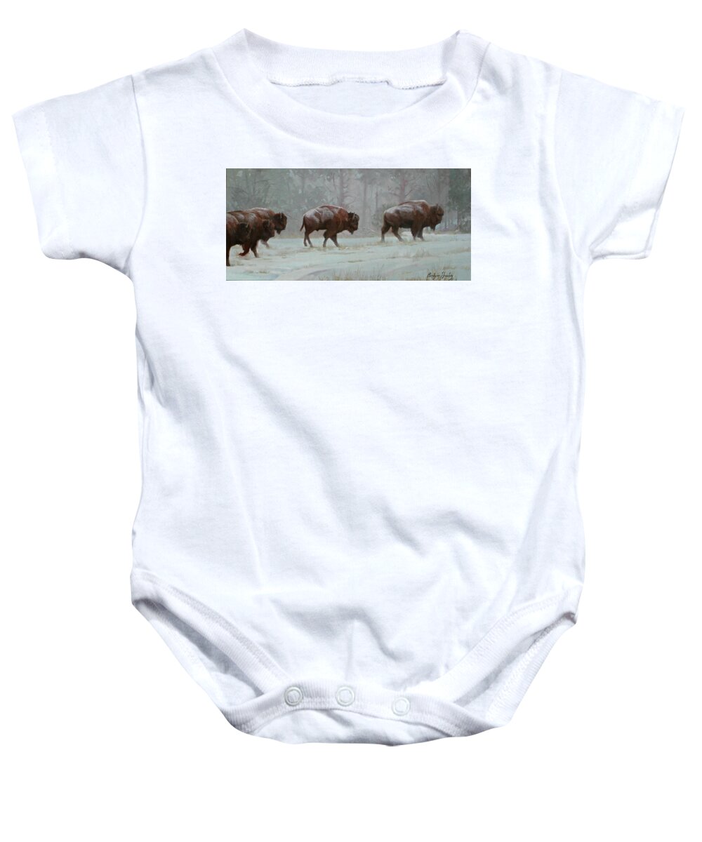Bison Baby Onesie featuring the painting The Legacy by Carolyne Hawley