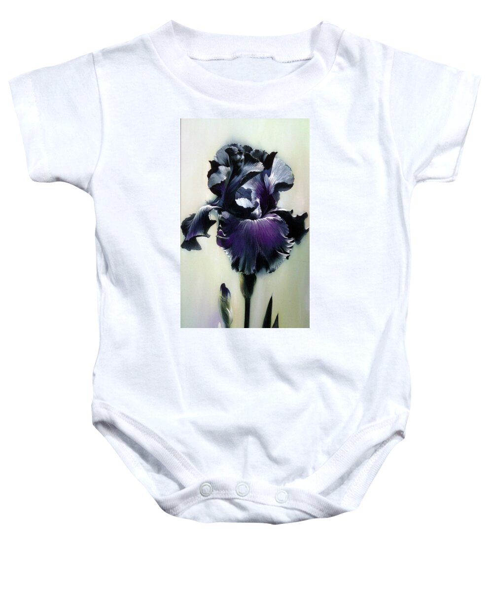 Russian Artists New Wave Baby Onesie featuring the painting The Night. Black Iris Fragment by Alina Oseeva
