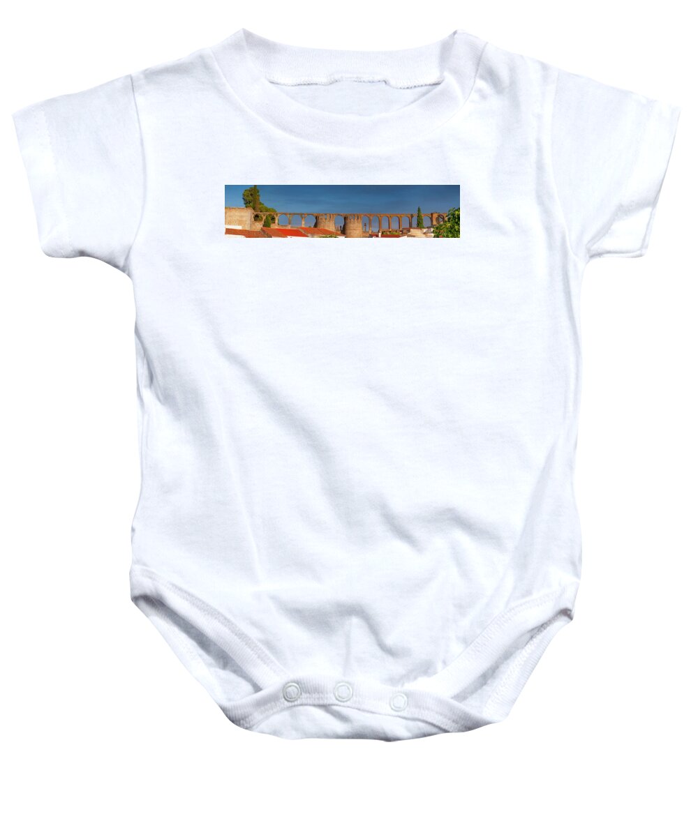 Roman Baby Onesie featuring the photograph the Roman aqueduct of Beja by Micah Offman