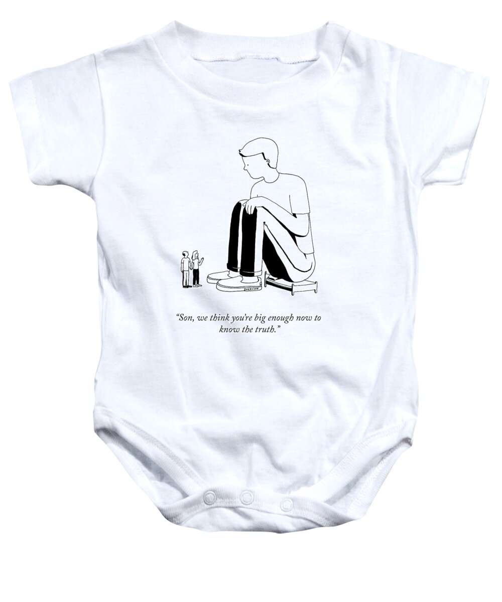 “son Baby Onesie featuring the drawing The Truth by Suerynn Lee