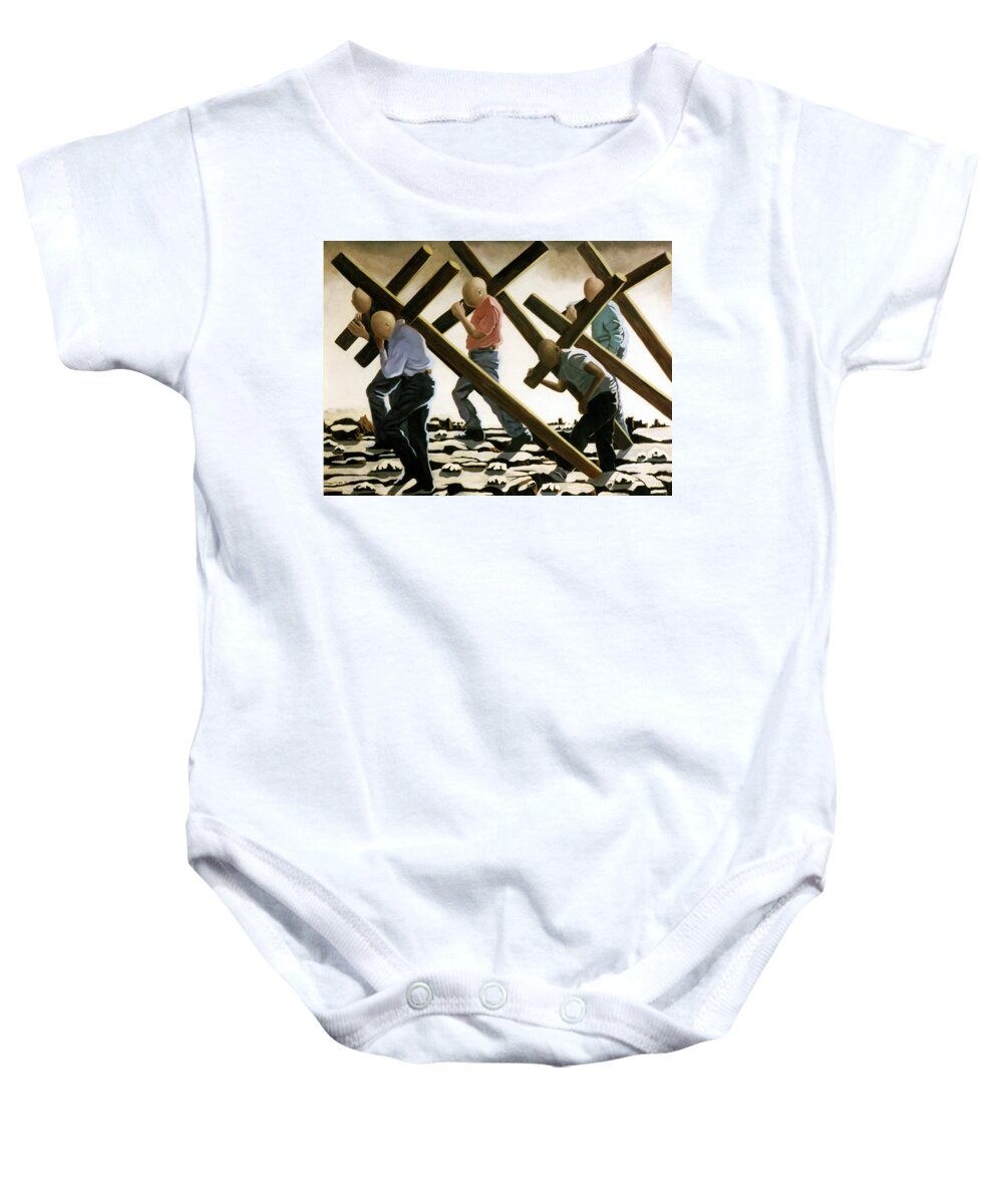 Surreal Baby Onesie featuring the painting The Walk by Anthony Falbo