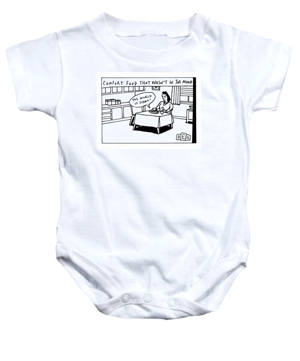 Captionless Baby Onesie featuring the drawing The World is Scary by Bruce Eric Kaplan
