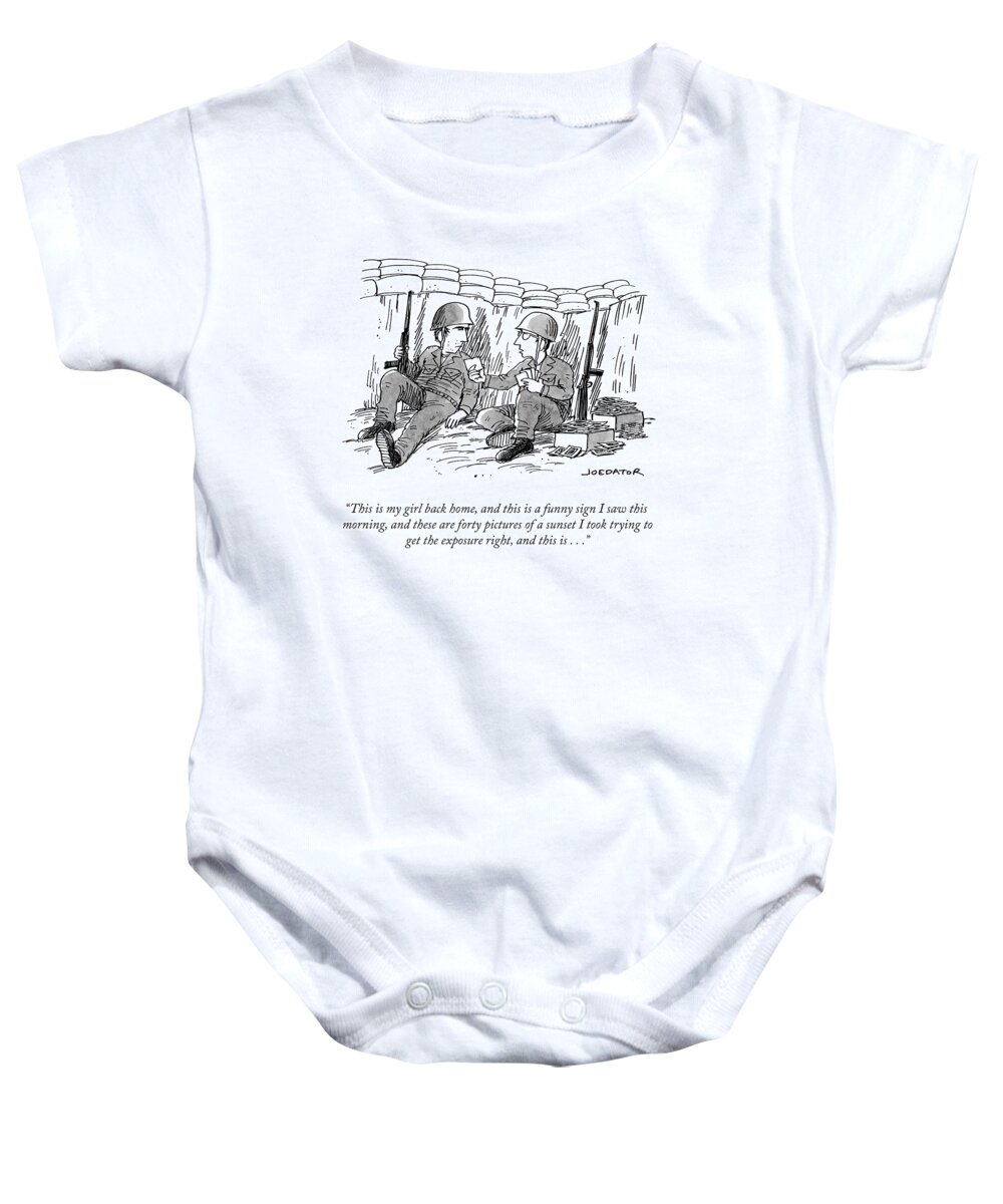 this Is My Girl Back Home Baby Onesie featuring the drawing This is My Girl Back Home by Joe Dator
