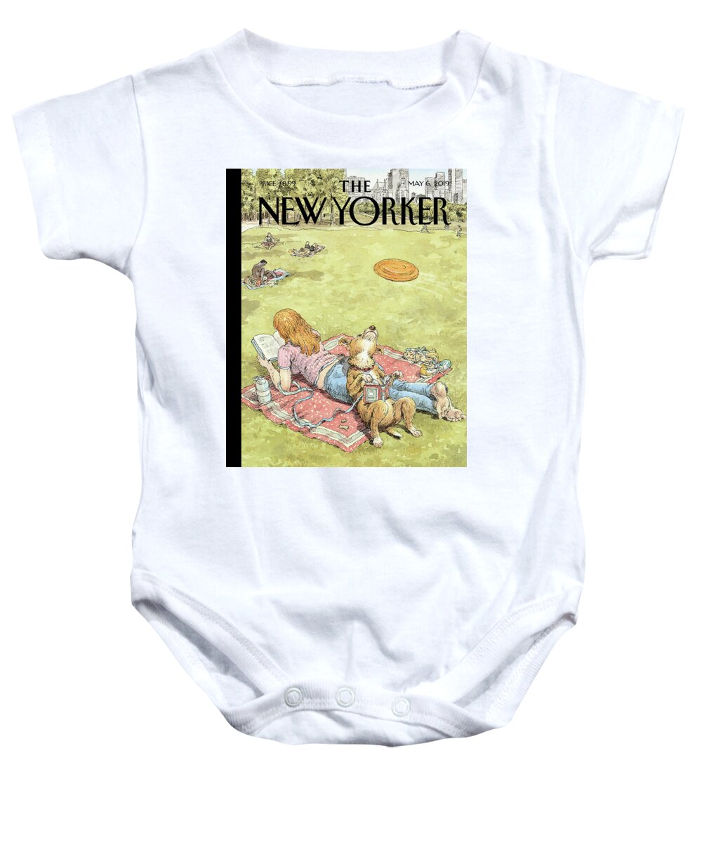 To Fetch Or Not To Fetch Baby Onesie featuring the painting To Fetch or Not to Fetch by John Cuneo