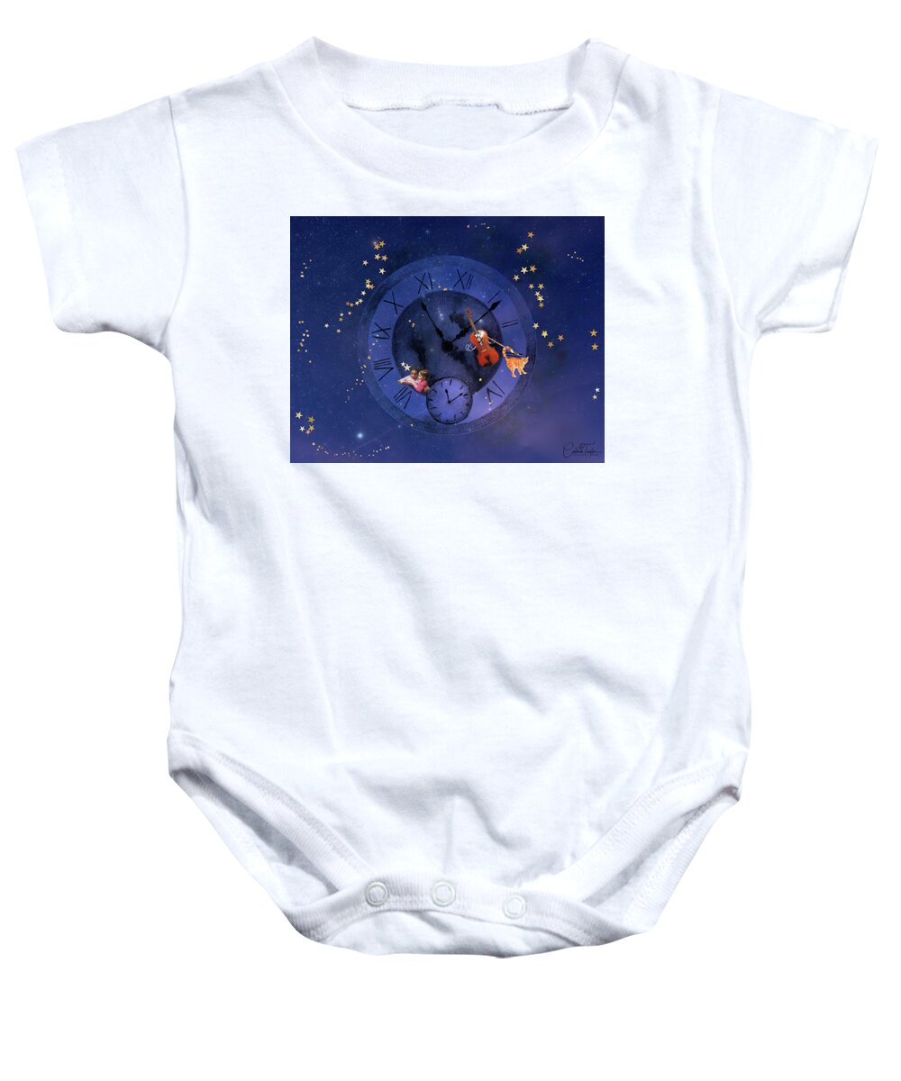 Children's Illustrations Baby Onesie featuring the mixed media Traveling Through Time by Colleen Taylor
