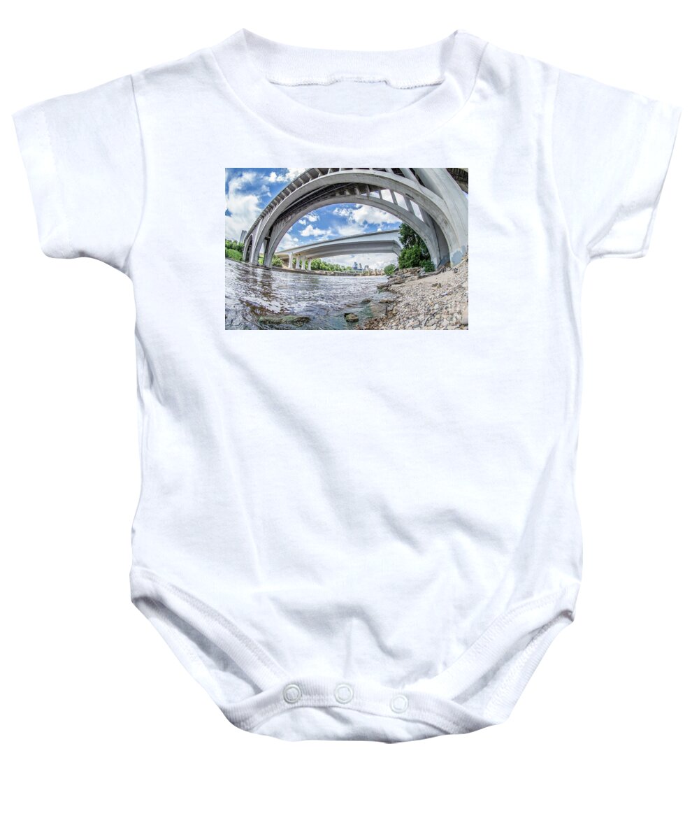 Minnesota Baby Onesie featuring the photograph Under the Bridges in Mpls by Habashy Photography