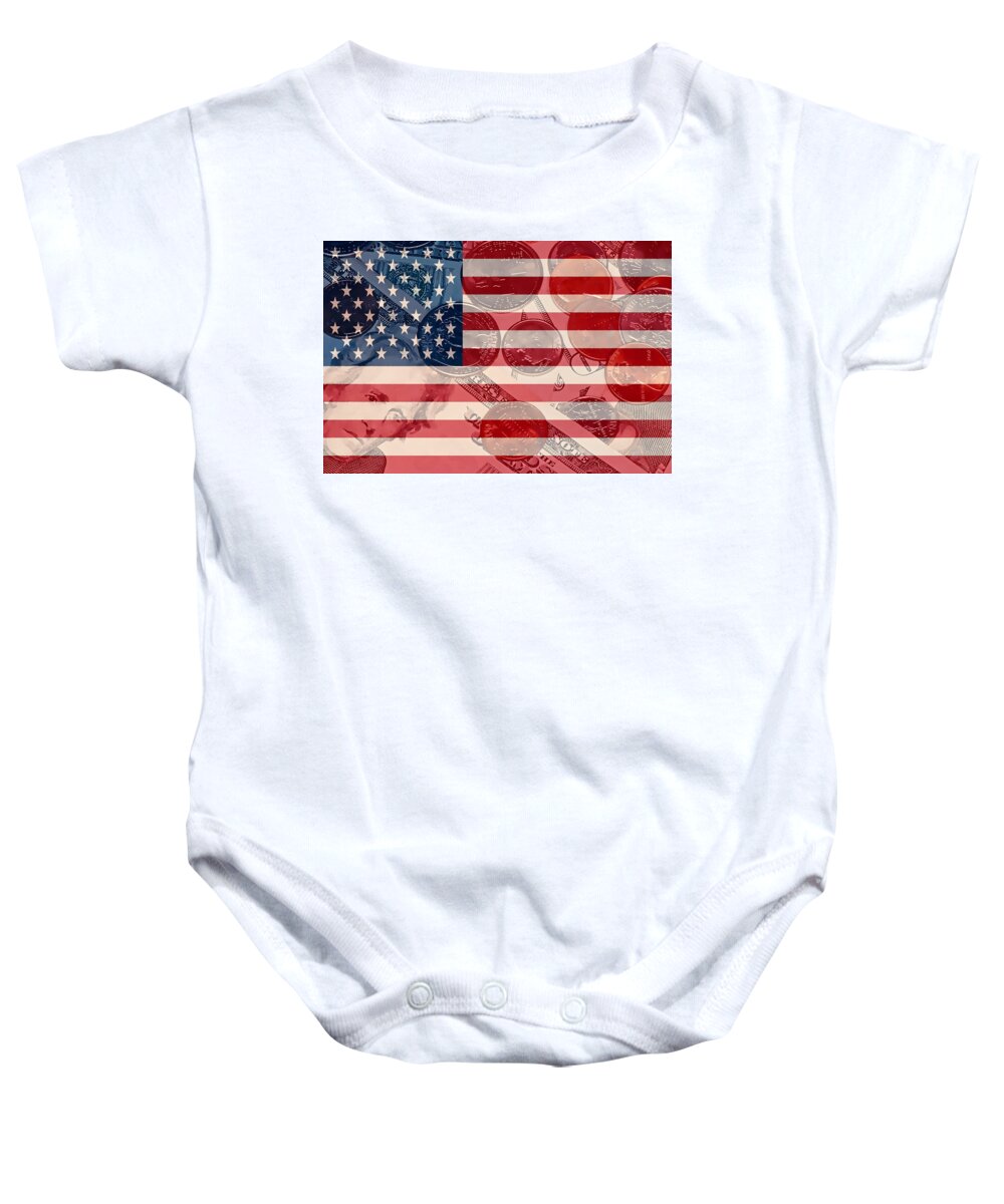 Us Baby Onesie featuring the painting US currency by Jeelan Clark