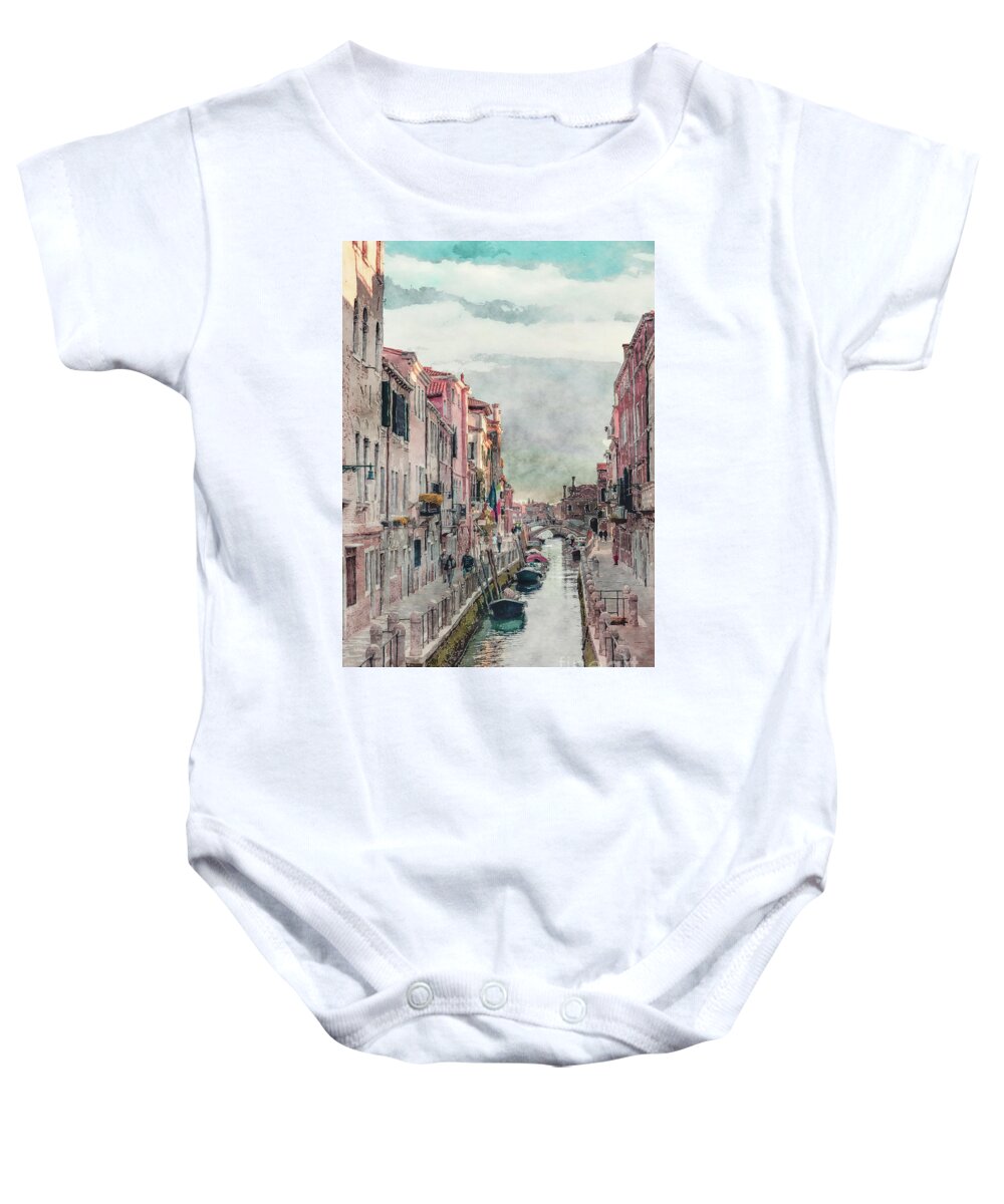 City Baby Onesie featuring the digital art Venice Canal by Phil Perkins