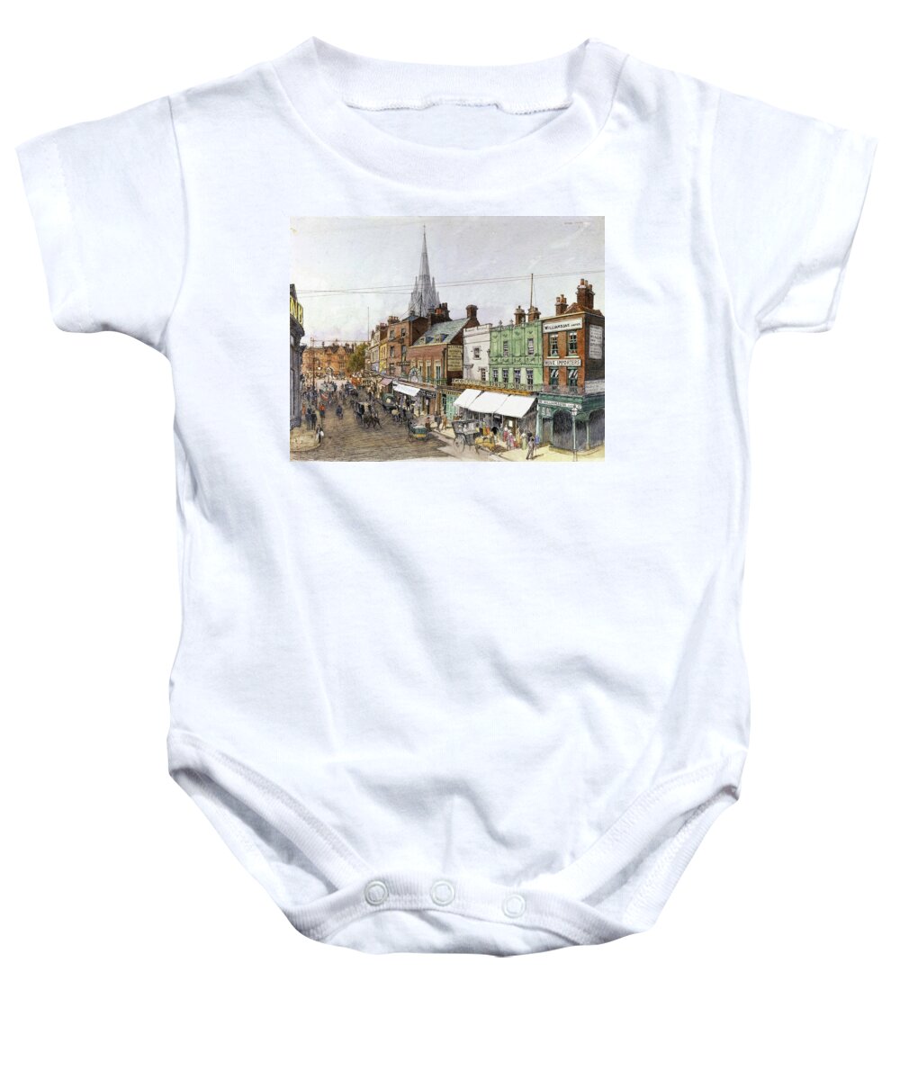 19th Century Baby Onesie featuring the painting View of Kensington High Street , 1898 by Walker, engraving. by Album