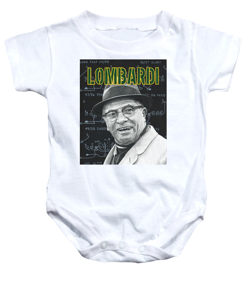 Vince Lombardi Baby Onesie featuring the drawing Vince Lombardi by Chris Brown