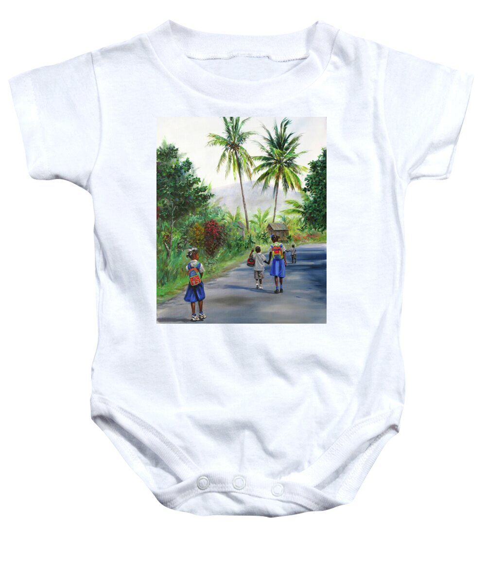 Caribbean Art Baby Onesie featuring the painting Walking Home 2 by Jonathan Gladding