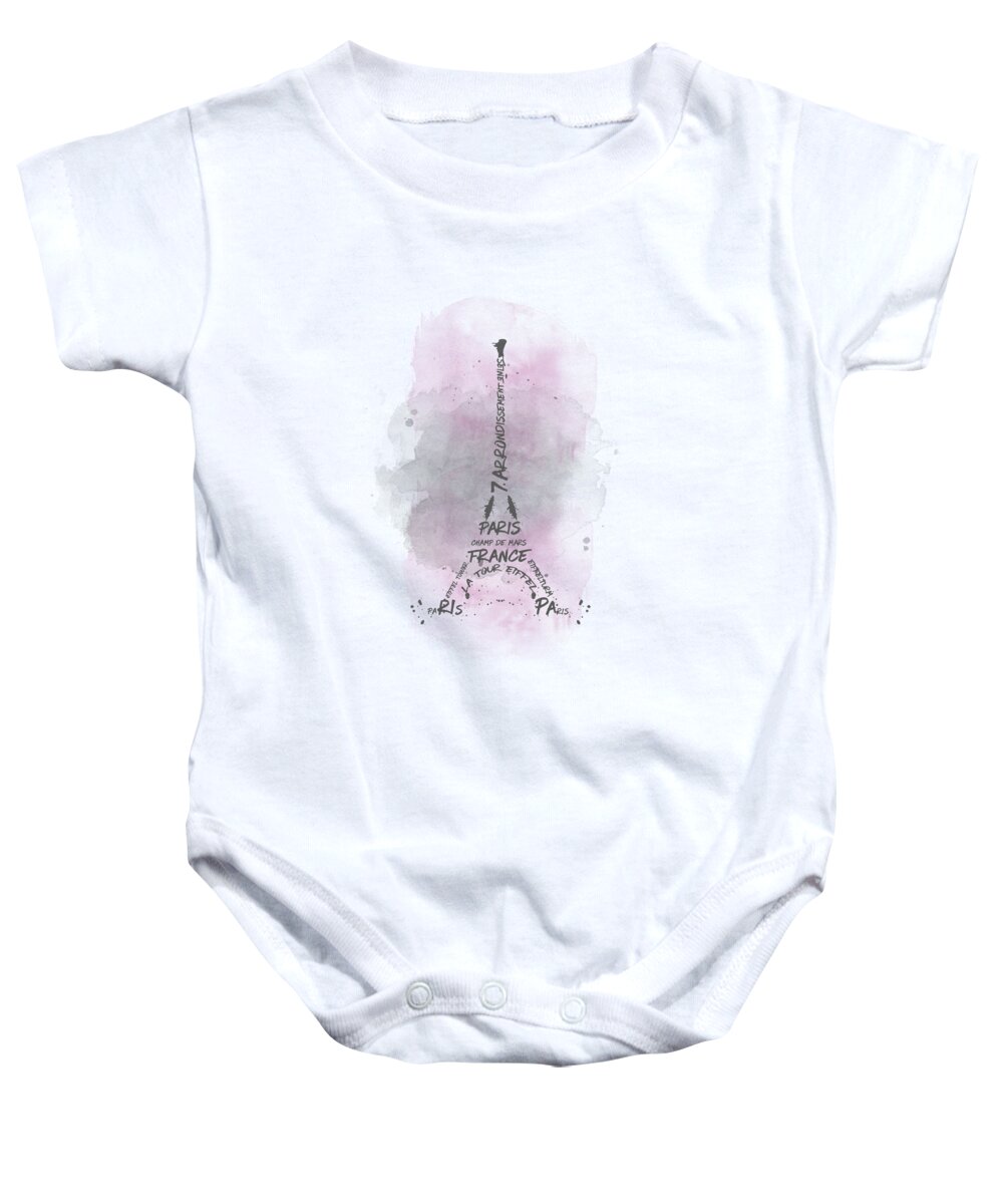 Paris Baby Onesie featuring the digital art Watercolor Art Eiffel Tower - pink by Melanie Viola