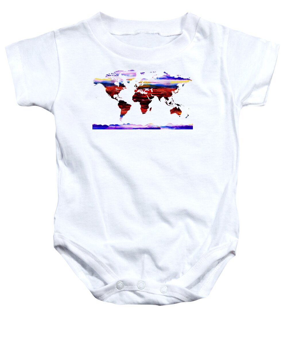 World Baby Onesie featuring the painting Watercolor Silhouette World Map Colorful PNG XXVII by Irina Sztukowski