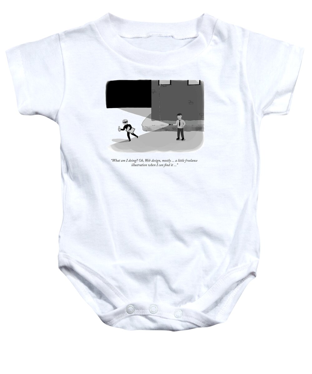 what Am I Doing? Oh Baby Onesie featuring the drawing What Am I Doing? by Ellie Black