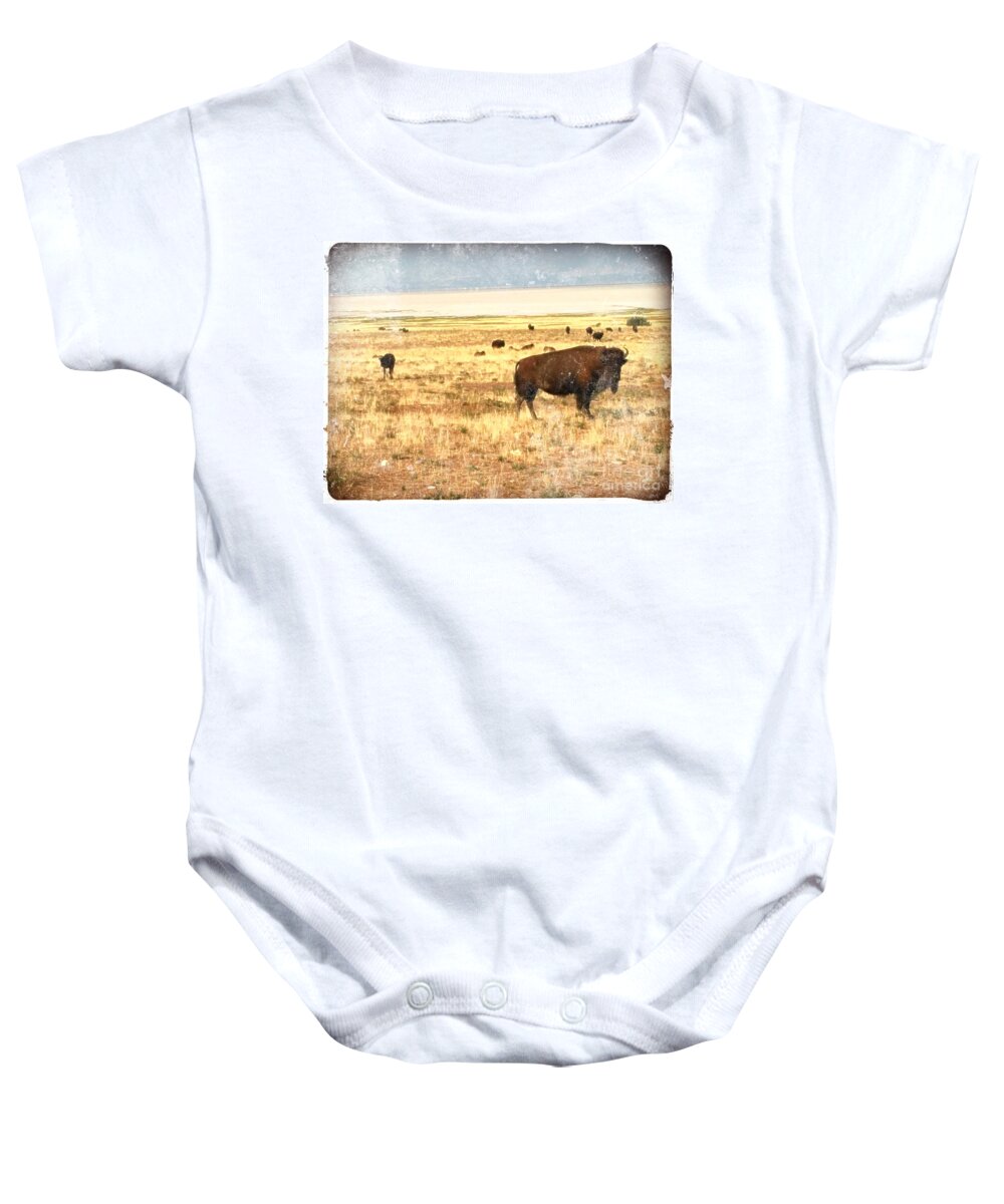 Buffalo Baby Onesie featuring the painting Where the Buffalo Roam by Kathy Strauss