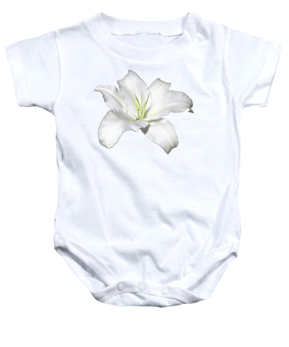 White Baby Onesie featuring the photograph White Lily Flower Designs for Shirts by Delynn Addams