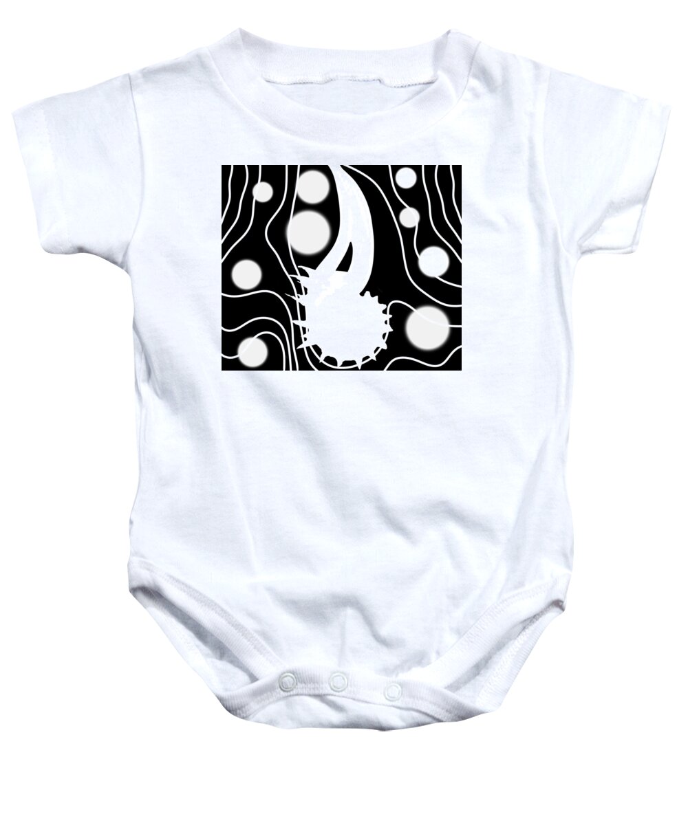 Modern Abstract Baby Onesie featuring the digital art White on Black Lost Tail by Joan Stratton