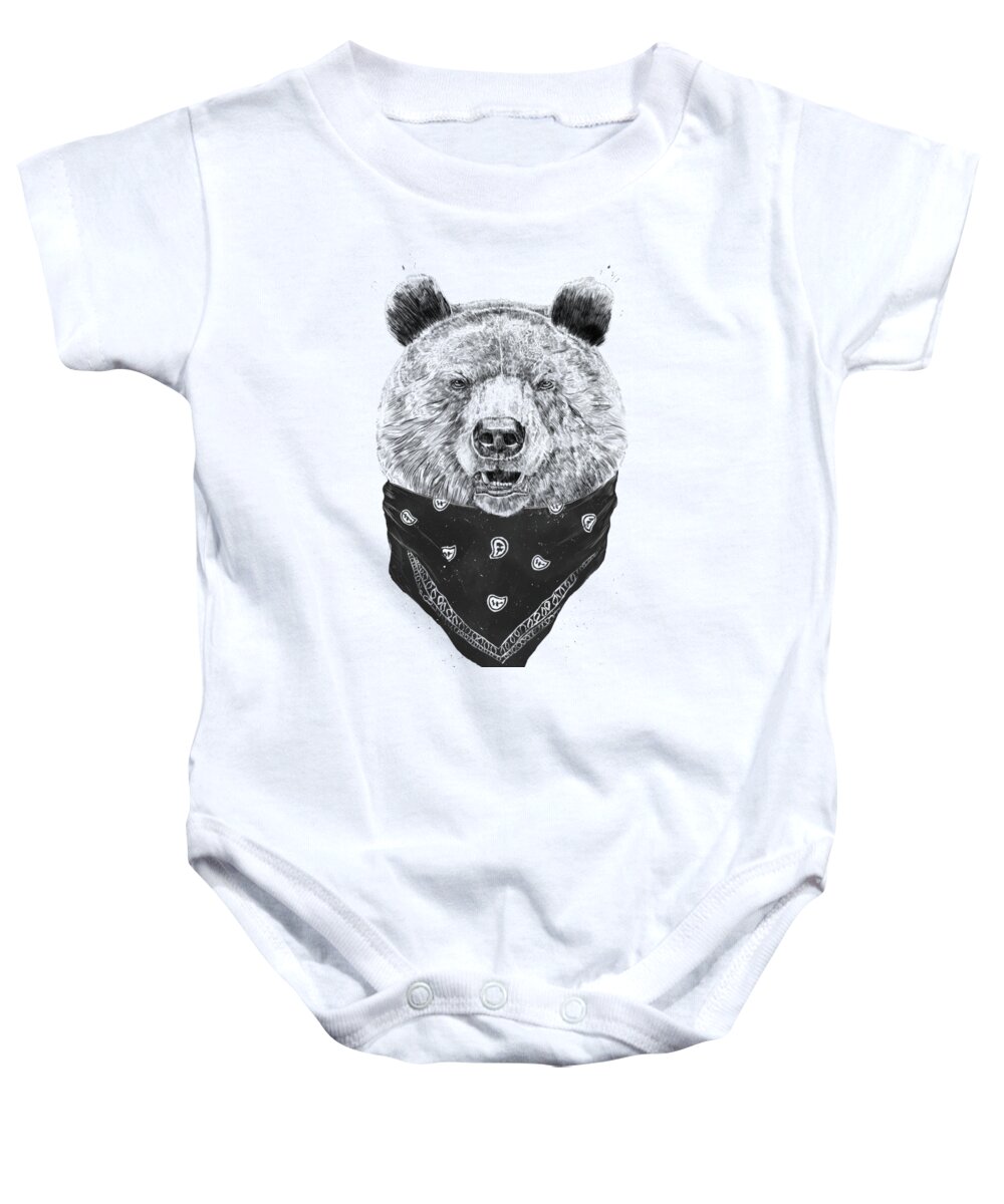 Bear Baby Onesie featuring the mixed media Wild bear by Balazs Solti