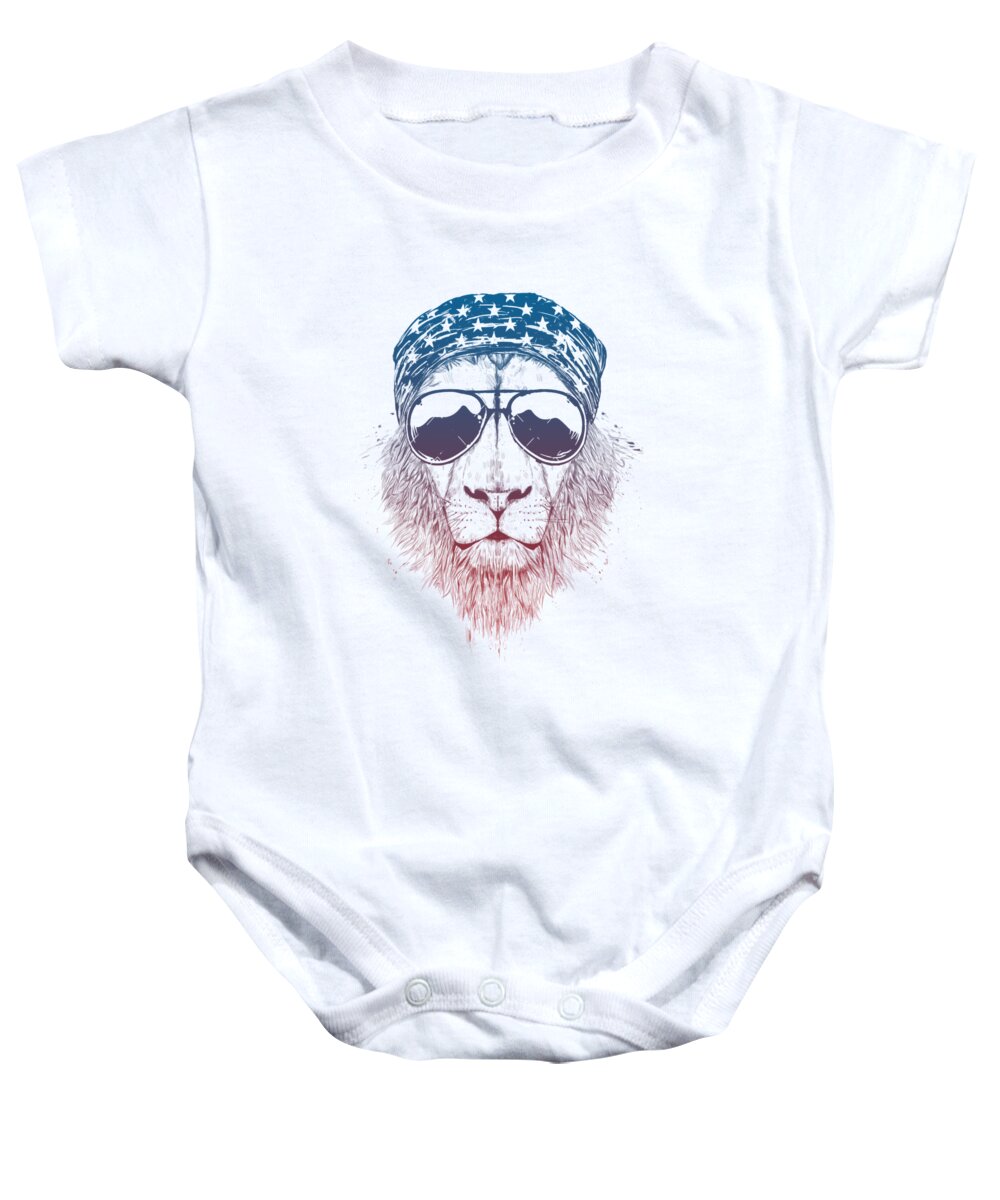 Lion Baby Onesie featuring the drawing Wild lion II by Balazs Solti