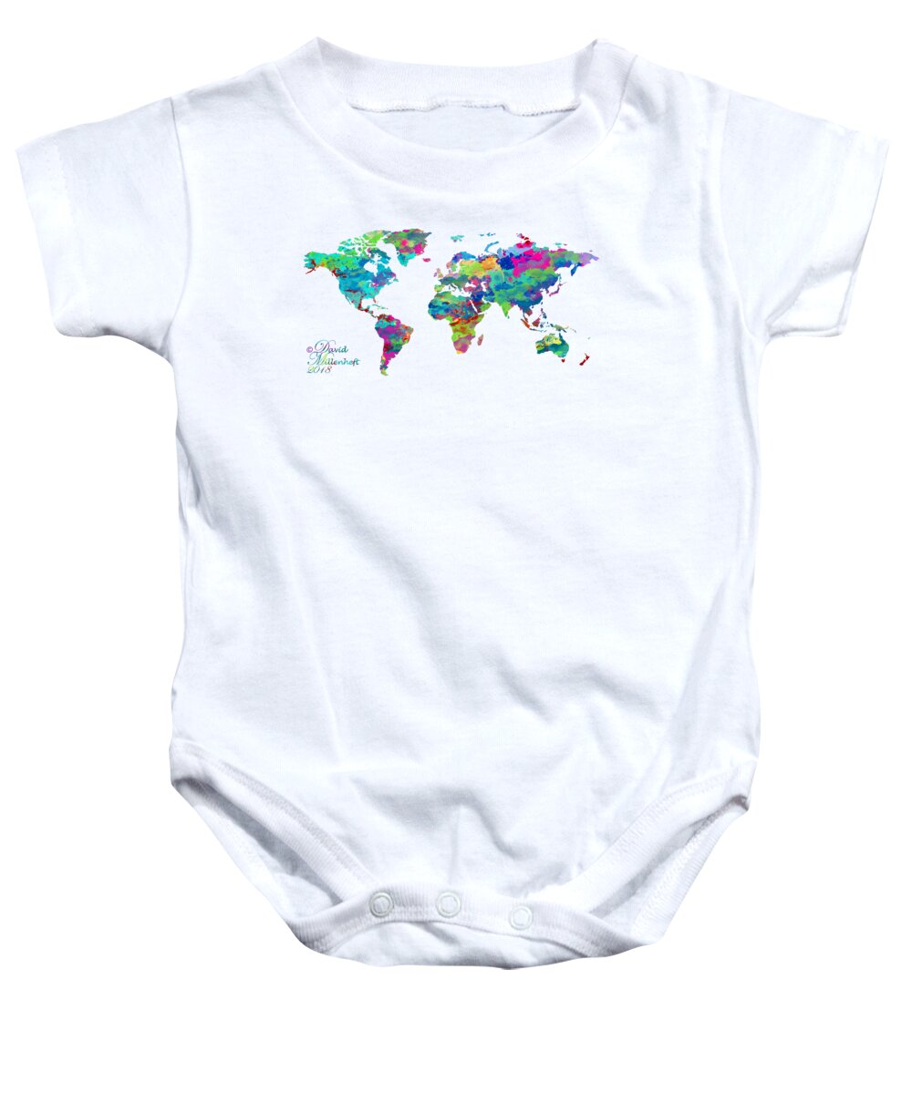 World Map Baby Onesie featuring the digital art World Map Watercolor by David Millenheft
