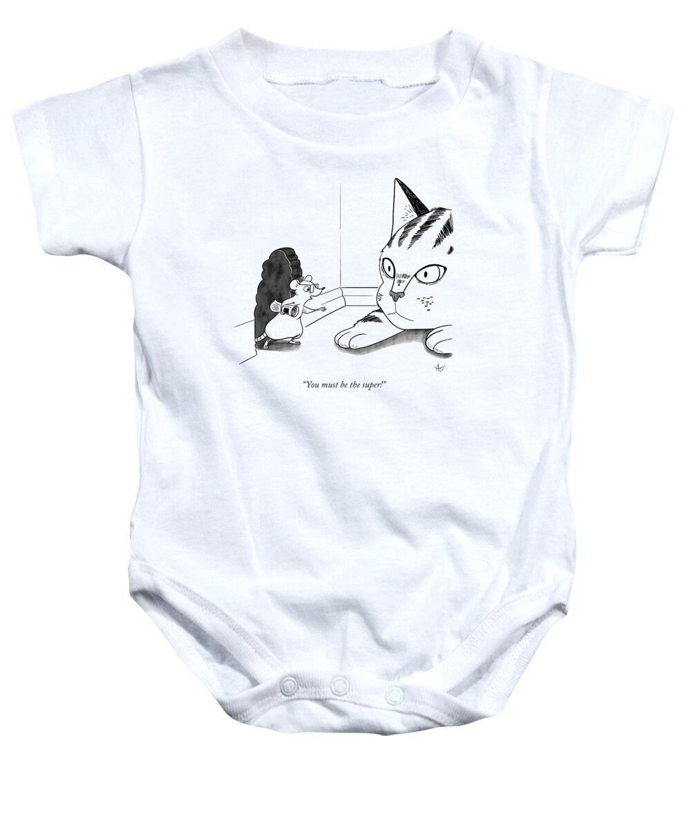 You Must Be The Super! Baby Onesie featuring the drawing You Must Be the Super by Akeem Roberts