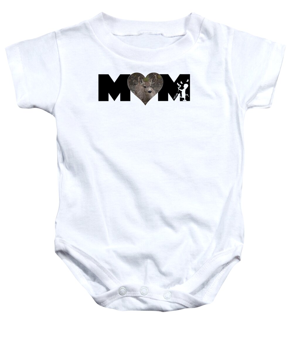 Mom Baby Onesie featuring the photograph Young Doe in Heart with Little Girl MOM Big Letter by Colleen Cornelius