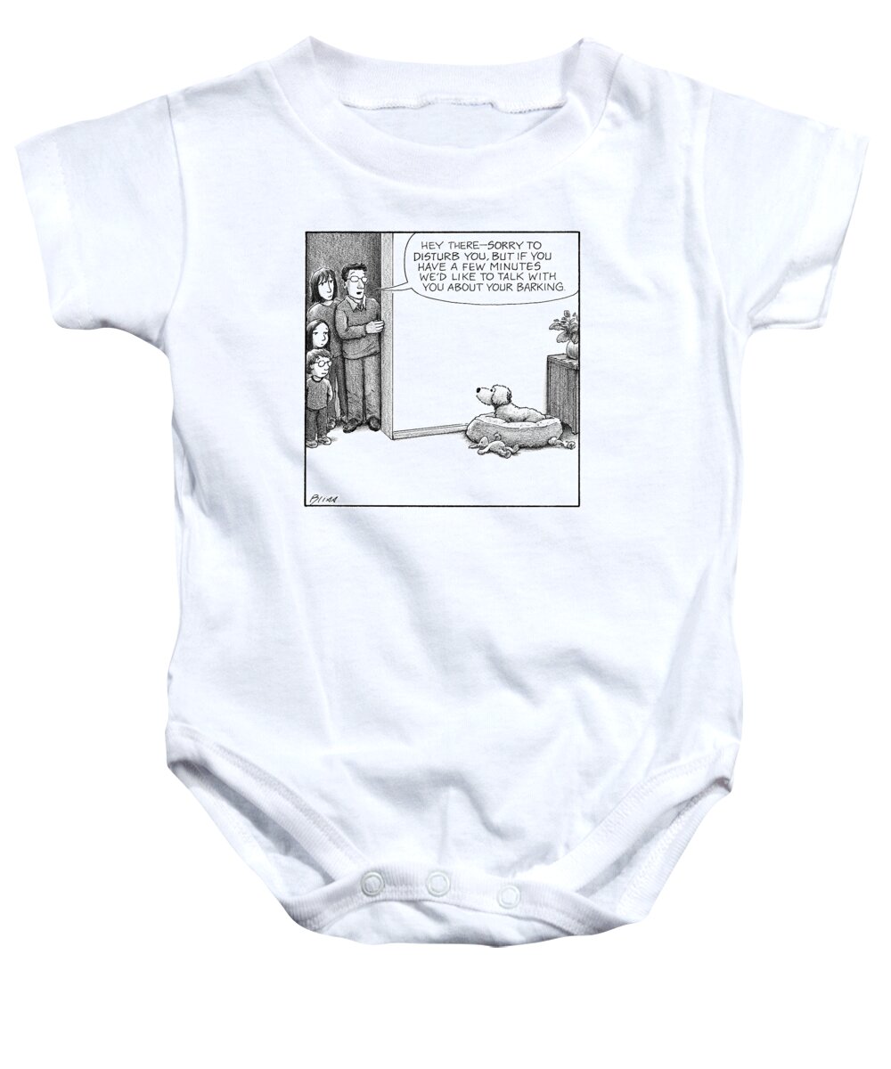 Captionless Baby Onesie featuring the drawing Your Barking by Harry Bliss