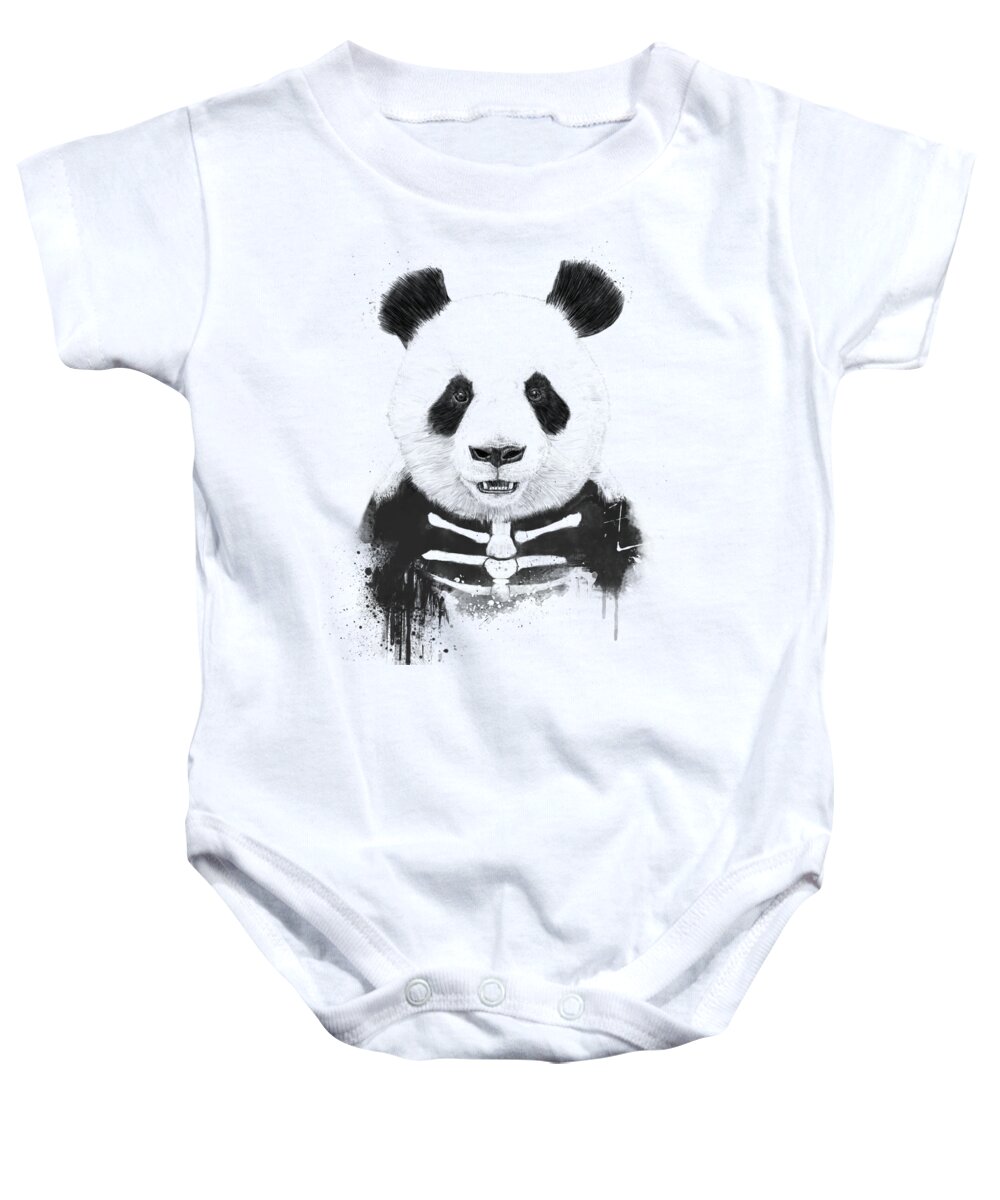 Panda Baby Onesie featuring the mixed media Zombie panda by Balazs Solti
