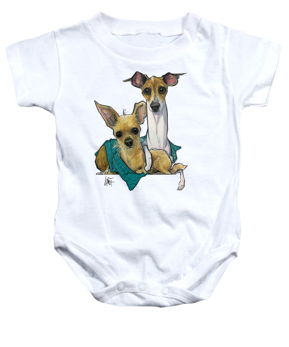 Warner Baby Onesie featuring the drawing 5339 Warner by Canine Caricatures By John LaFree