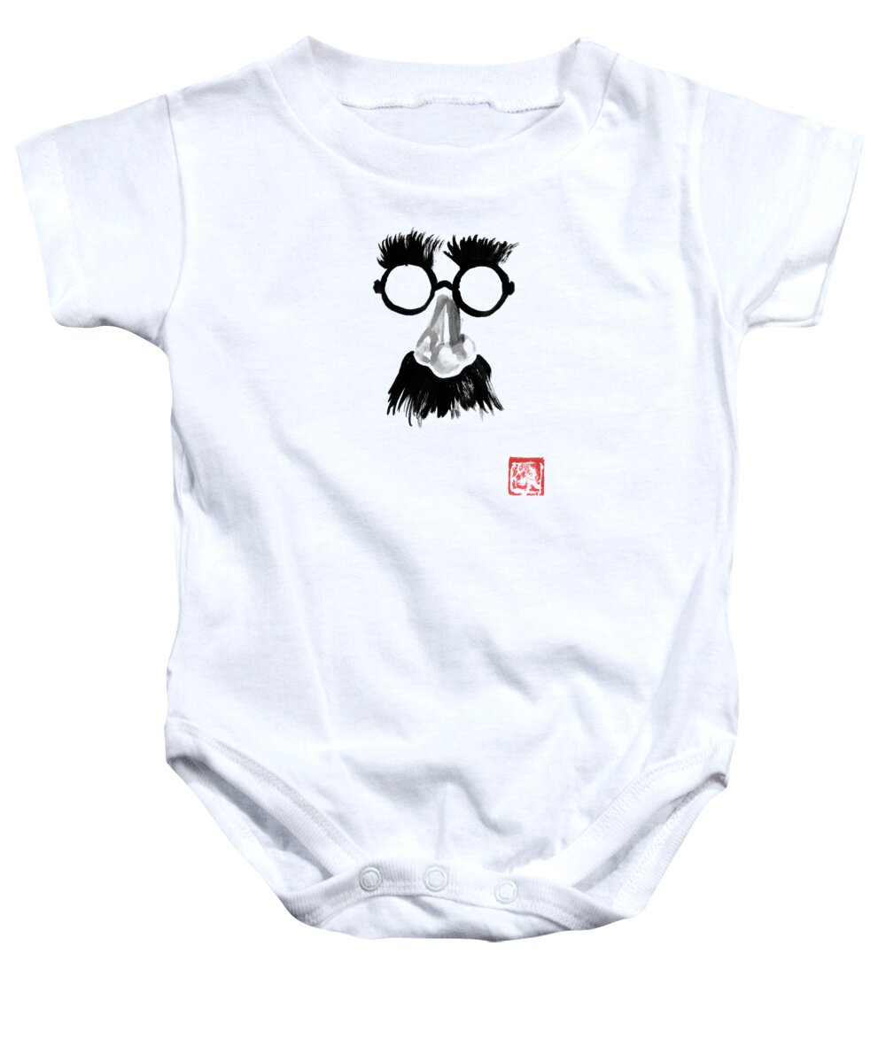  Sumie Baby Onesie featuring the drawing Drinking Monks by Pechane Sumie