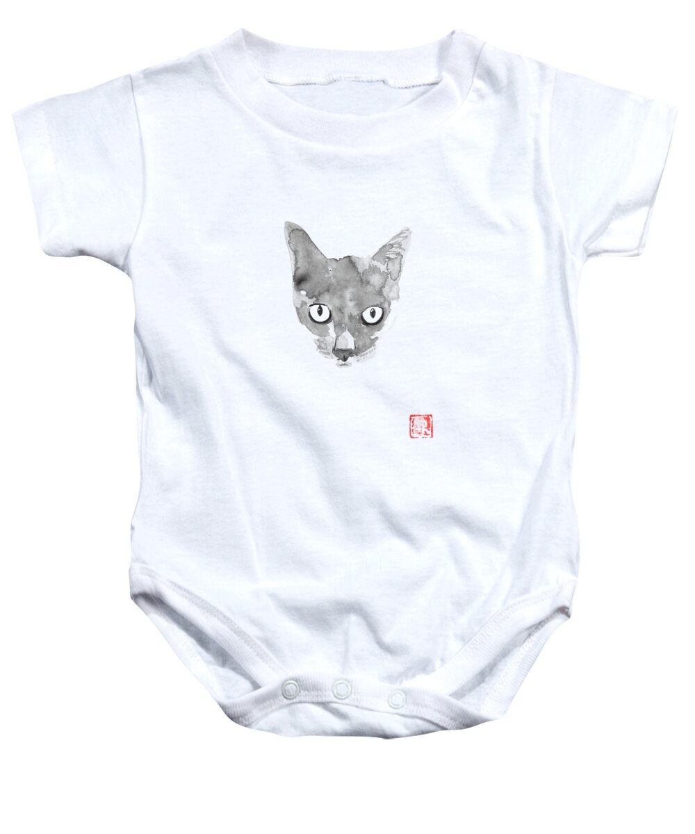 Sumie Baby Onesie featuring the drawing Grey Cat by Pechane Sumie