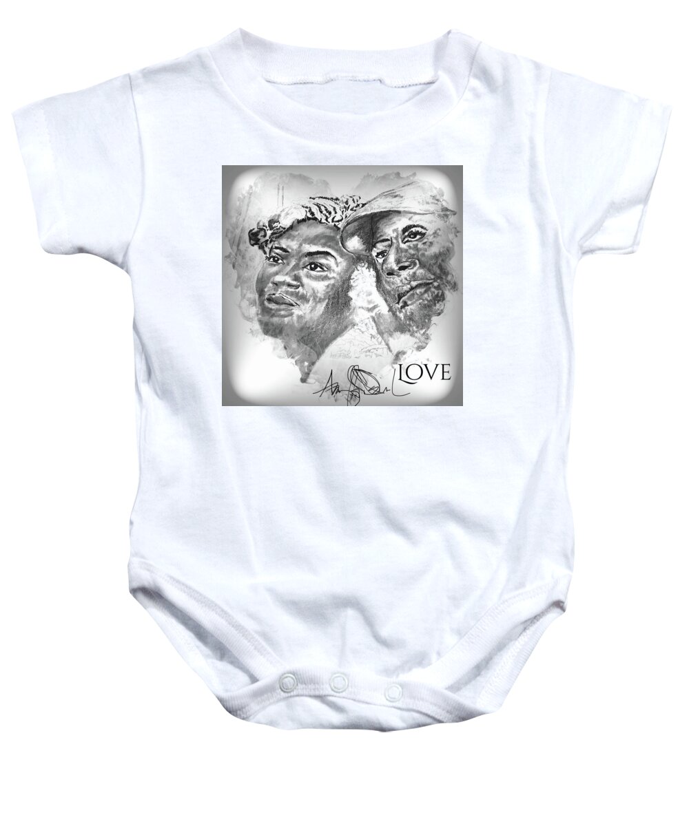  Baby Onesie featuring the drawing Love #1 by Angie ONeal