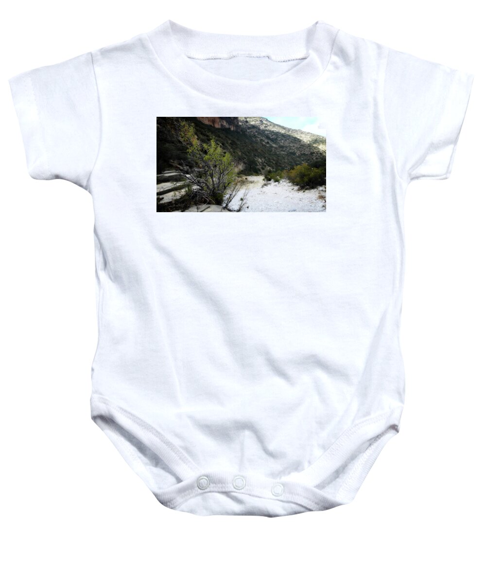River Bed Baby Onesie featuring the photograph McKittrick Canyon Trail #1 by George Taylor