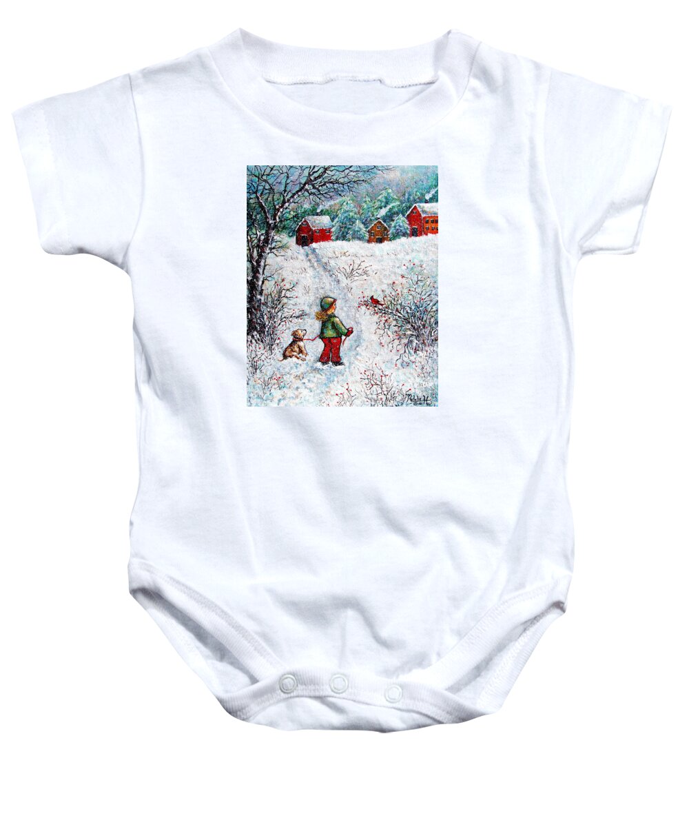Winter Baby Onesie featuring the painting Pleasant Meeting by Natalie Holland