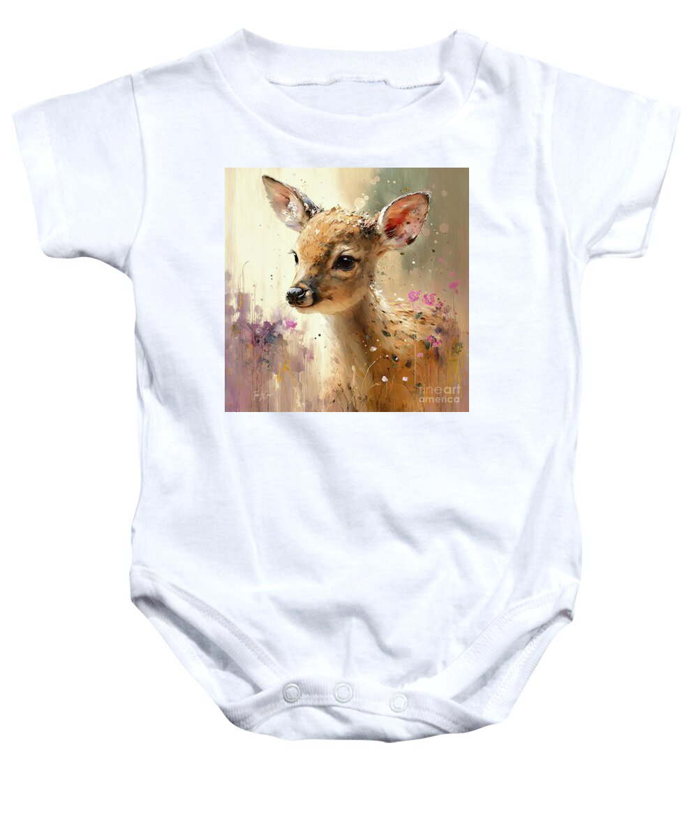 Fawn Baby Onesie featuring the painting Darling Little Fawn by Tina LeCour