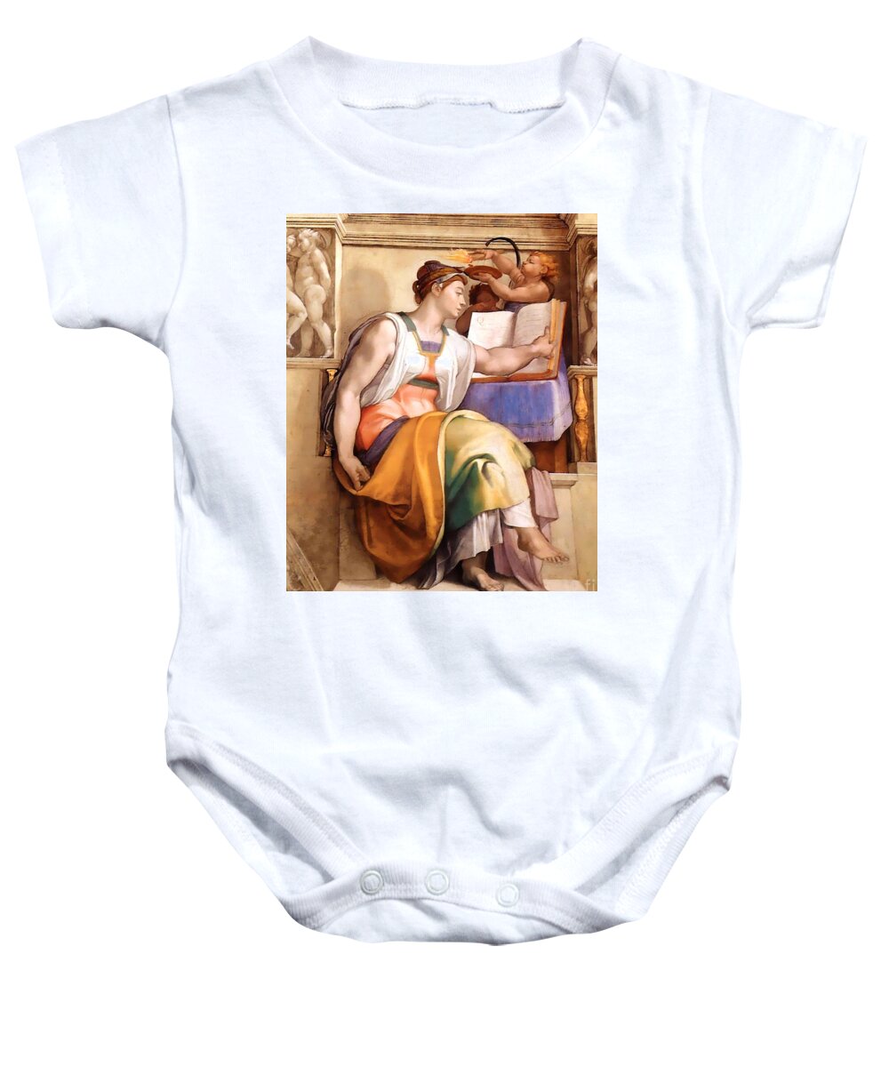 The Erythraean Sibyl Baby Onesie featuring the painting The Erythraean Sibyl #1 by Michelangelo Buonarroti