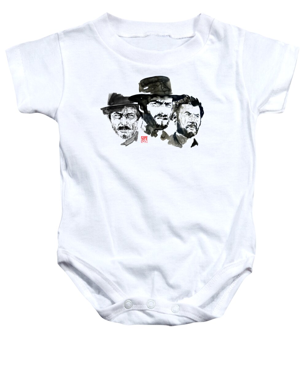Clint Eastwood Baby Onesie featuring the drawing The Good The Bad The Ugly by Pechane Sumie