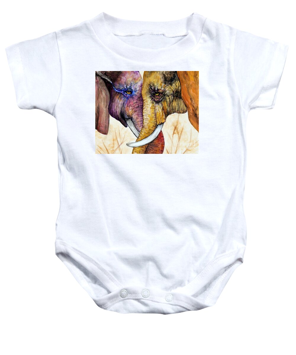 Elephants Baby Onesie featuring the painting Together Forever #1 by Maria Barry