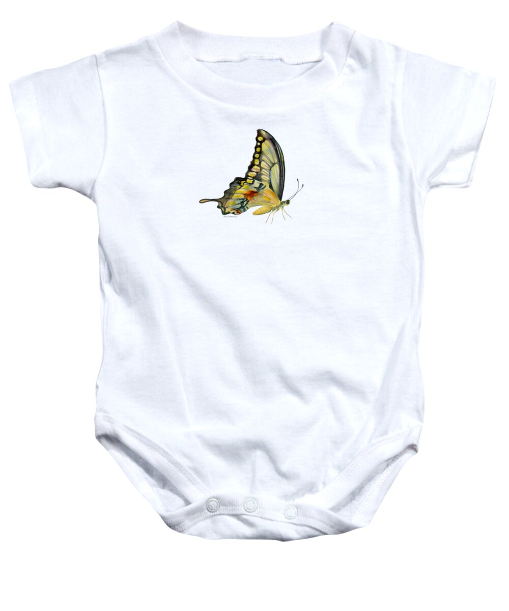 Swallowtail Butterfly Baby Onesie featuring the painting 104 Perched Swallowtail Butterfly by Amy Kirkpatrick