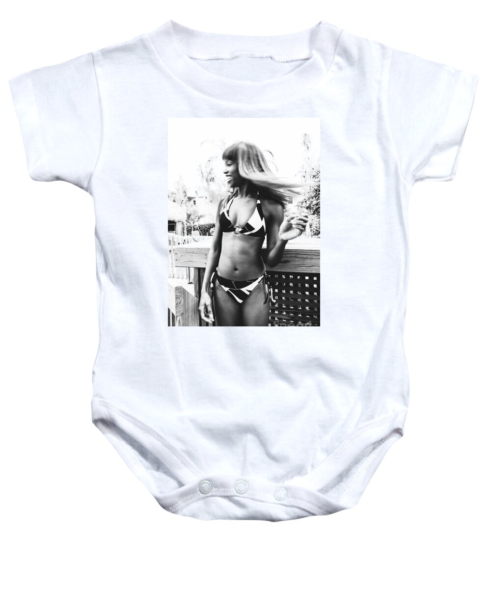 Two Girls Fun Fashion Photo Art Baby Onesie featuring the photograph 1208 Dominique Weekend Girls Party Cranes Beach House Delray by Amyn Nasser