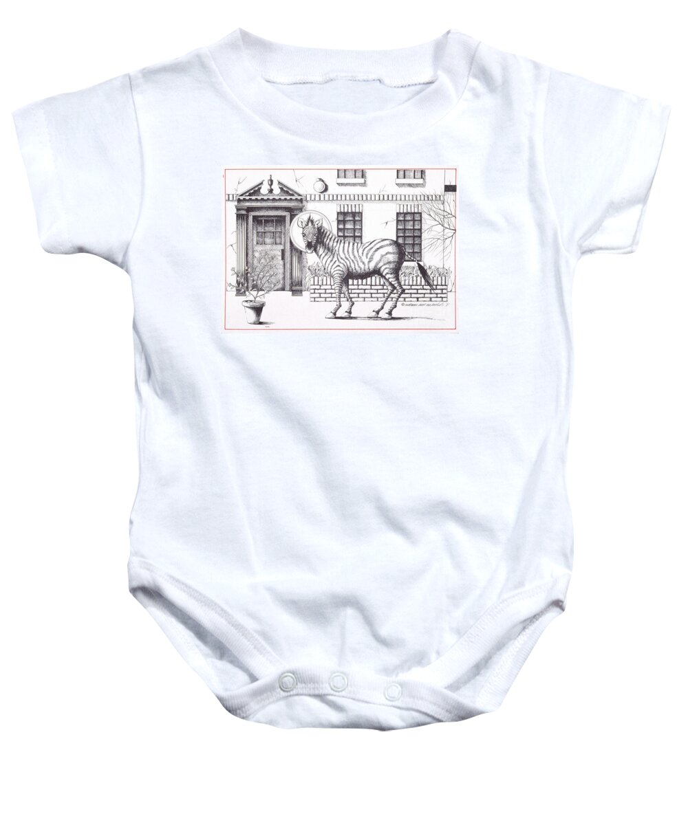 Drawing Baby Onesie featuring the drawing 16th Street Zebra NYC by William Hart McNichols