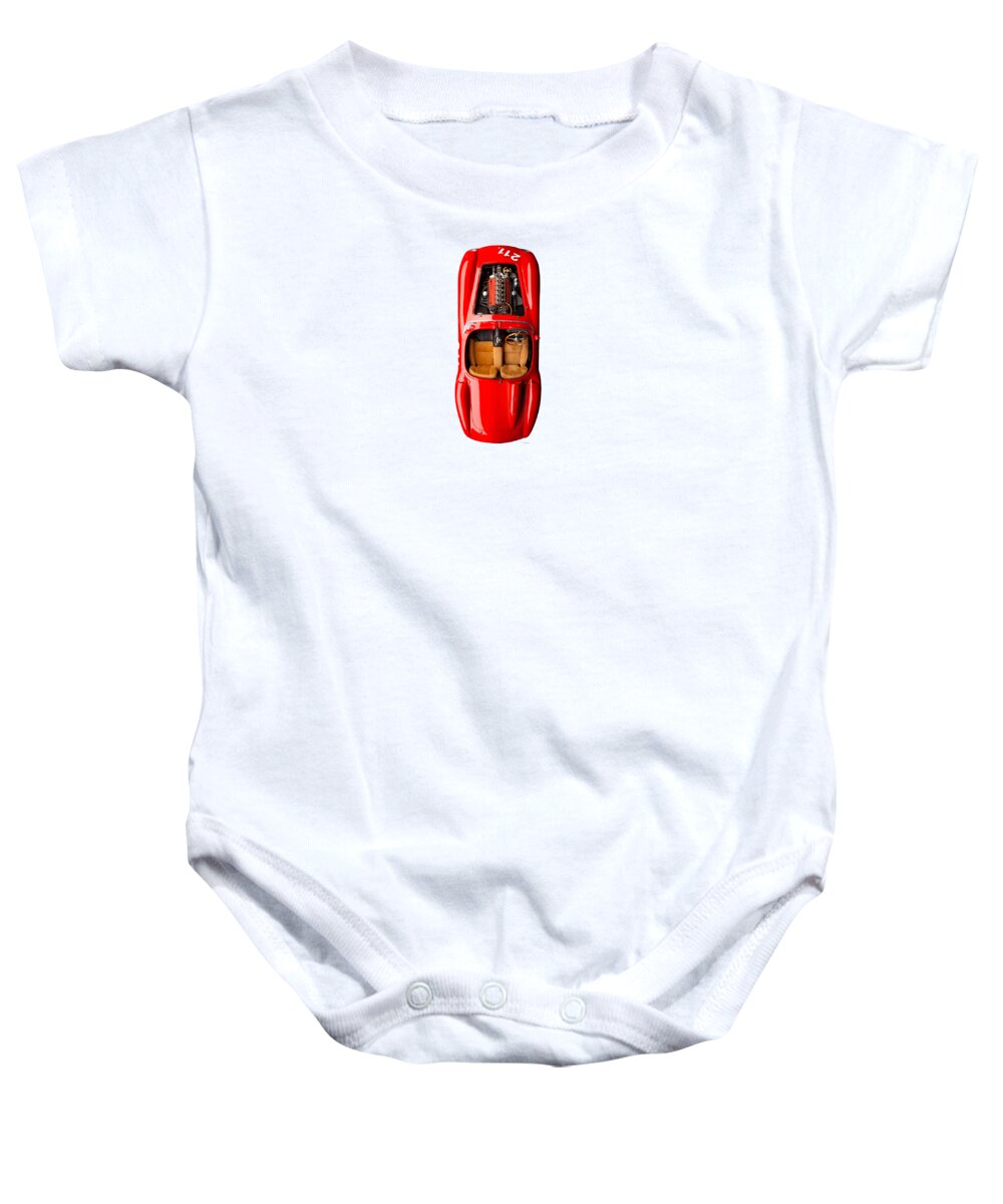 1950s Baby Onesie featuring the photograph 1957 Ferrari Testa Rossa top view by Retrographs