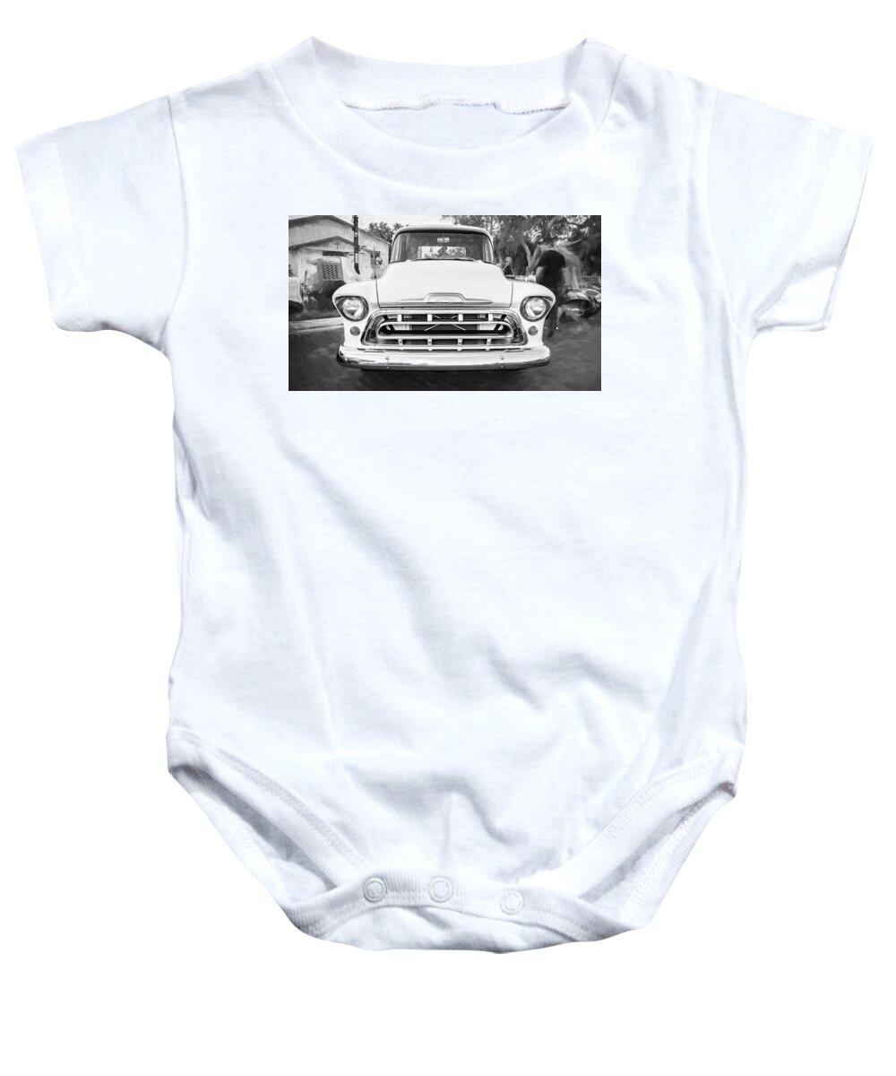 1957 White Chevrolet Baby Onesie featuring the photograph 1957 White Chevy Pick Up Truck 3100 Series X141 by Rich Franco