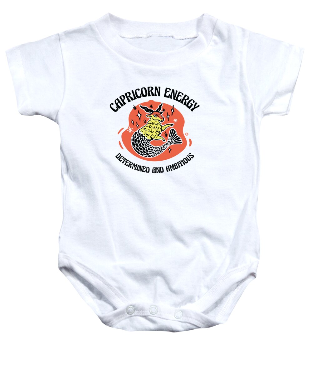 Capricorn Energy Baby Onesie featuring the digital art Capricorn Energy Astrological Horoscope Fortune Telling #2 by Toms Tee Store