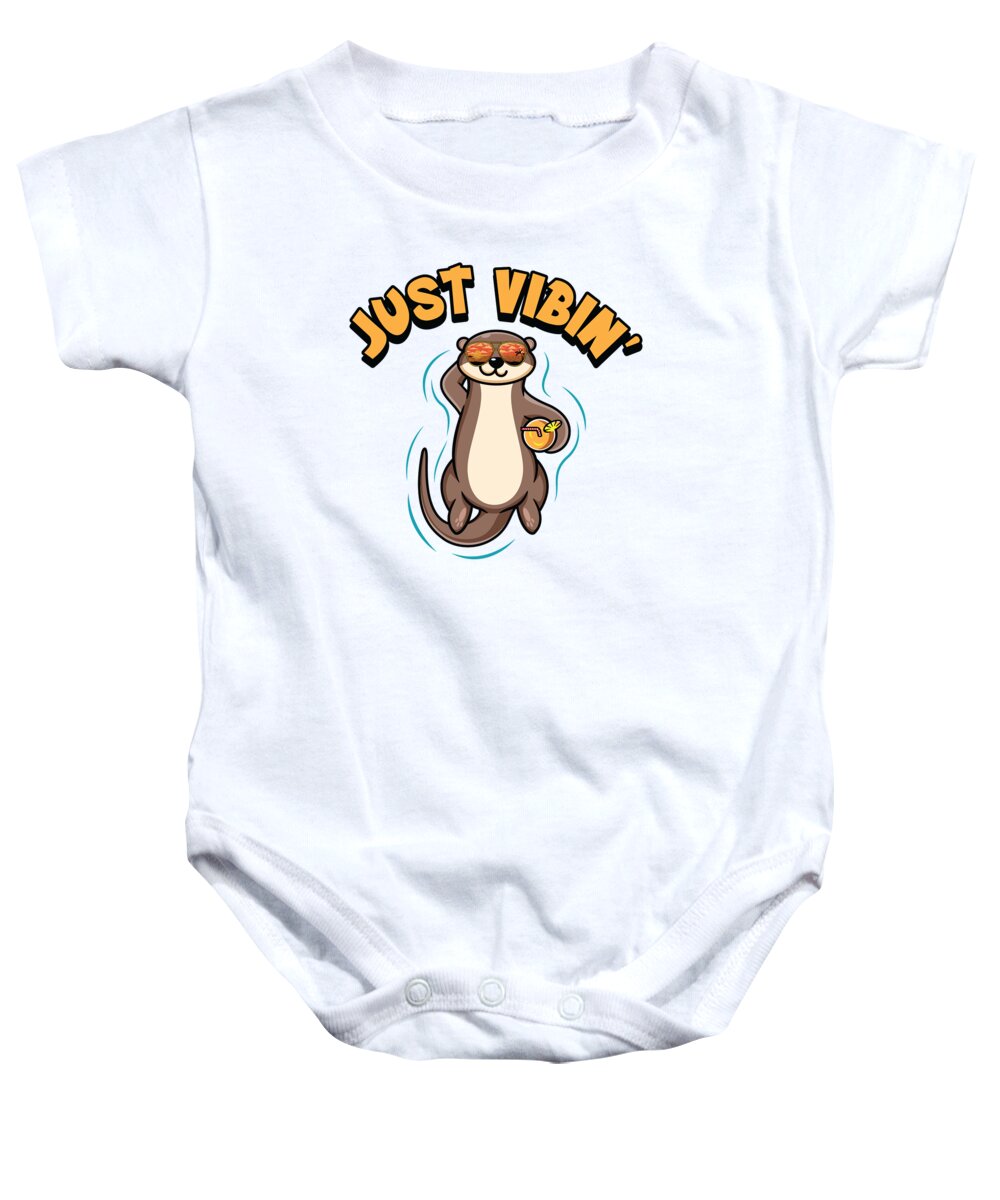 Otter Baby Onesie featuring the digital art Just Vibin Otter Relax Farting Flatulence Pooping #2 by Toms Tee Store